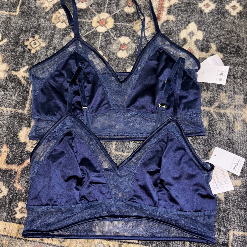 (2) Auden Royal Blue Lace Unlined Bralette Size XL